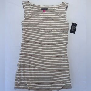 Vince Camuto Women's Tan and White Striped Tank Top, Size PXS